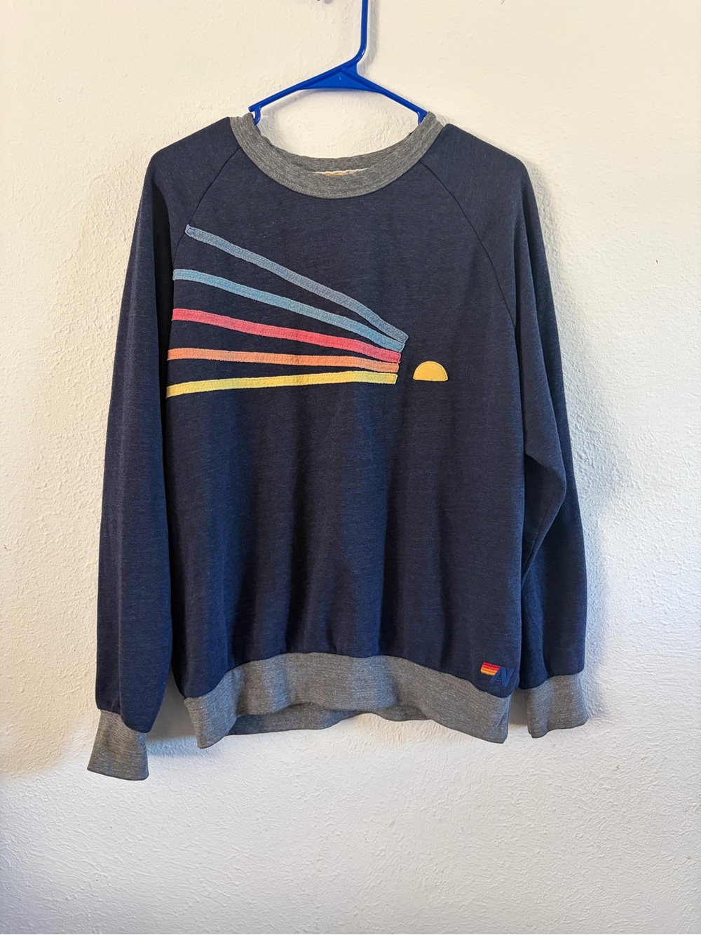 Aviator Nation Navy Crewneck with Sunset Stripe Graphic